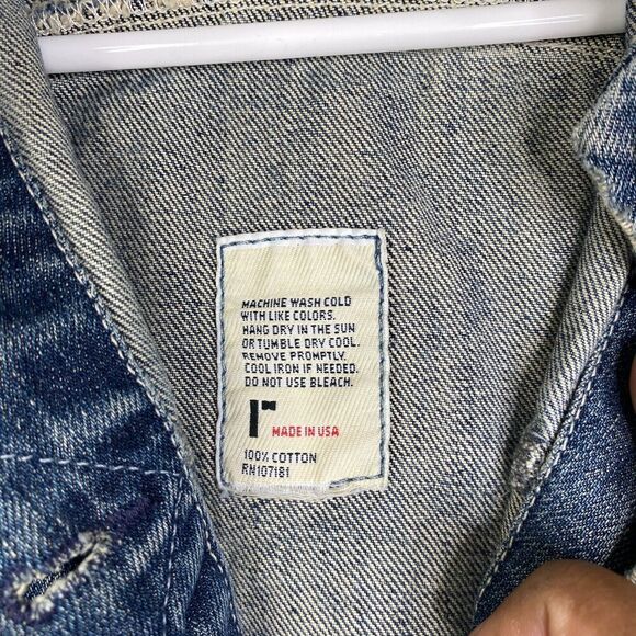 Rogan Denim Trucker Jacket Cropped Distressed Made in USA Cotton Designer S - Picture 9 of 11